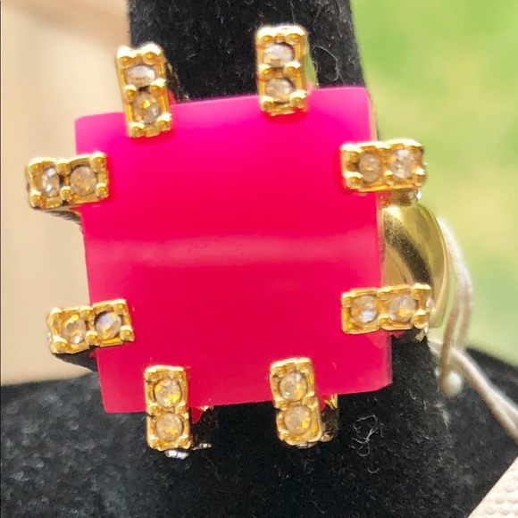 NWT-Trina Turk-Pink Cube & Pave Cocktail Ring - Picture 2 of 5
